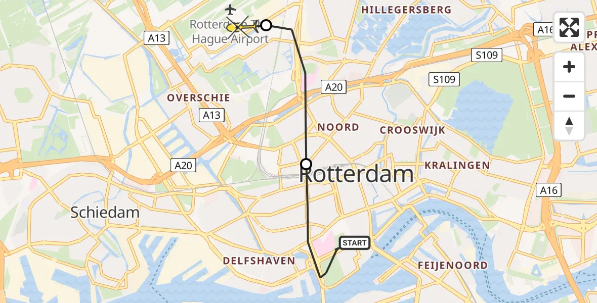 Routekaart van de vlucht: Lifeliner 2 naar Rotterdam The Hague Airport, Floriadebrug