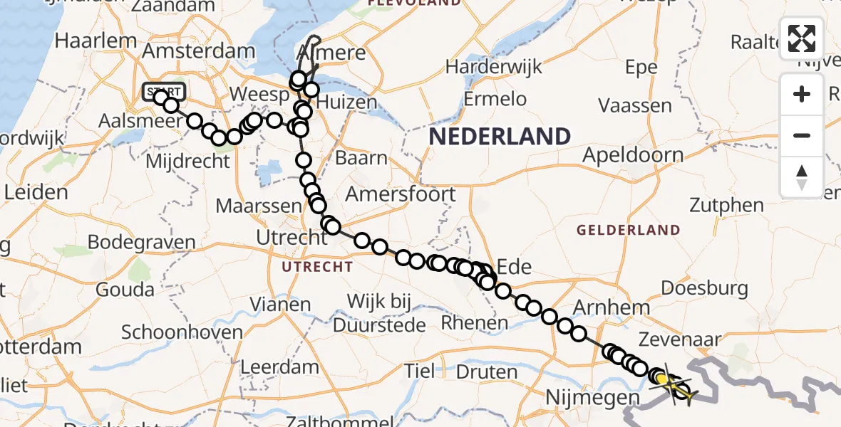 Routekaart van de vlucht: Politieheli naar Bimmen, Schipholdijk