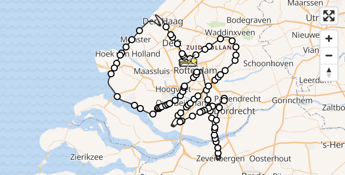 Routekaart van de vlucht: Politieheli naar Rotterdam The Hague Airport, Schieveense polder