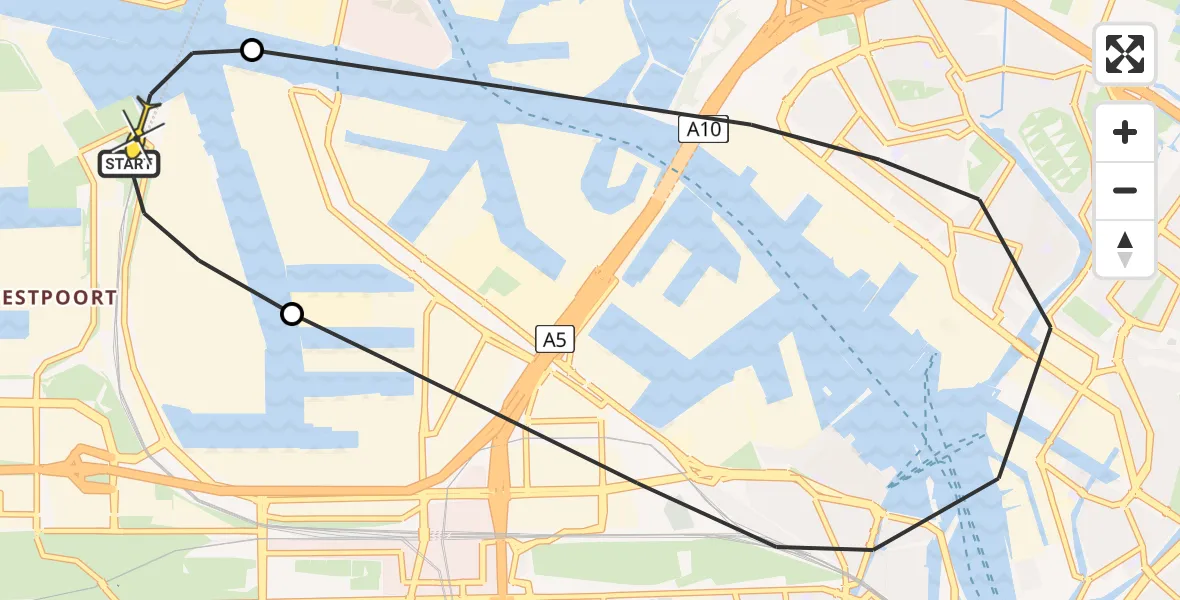 Routekaart van de vlucht: Lifeliner 1 naar Amsterdam Heliport, Bosporushaven