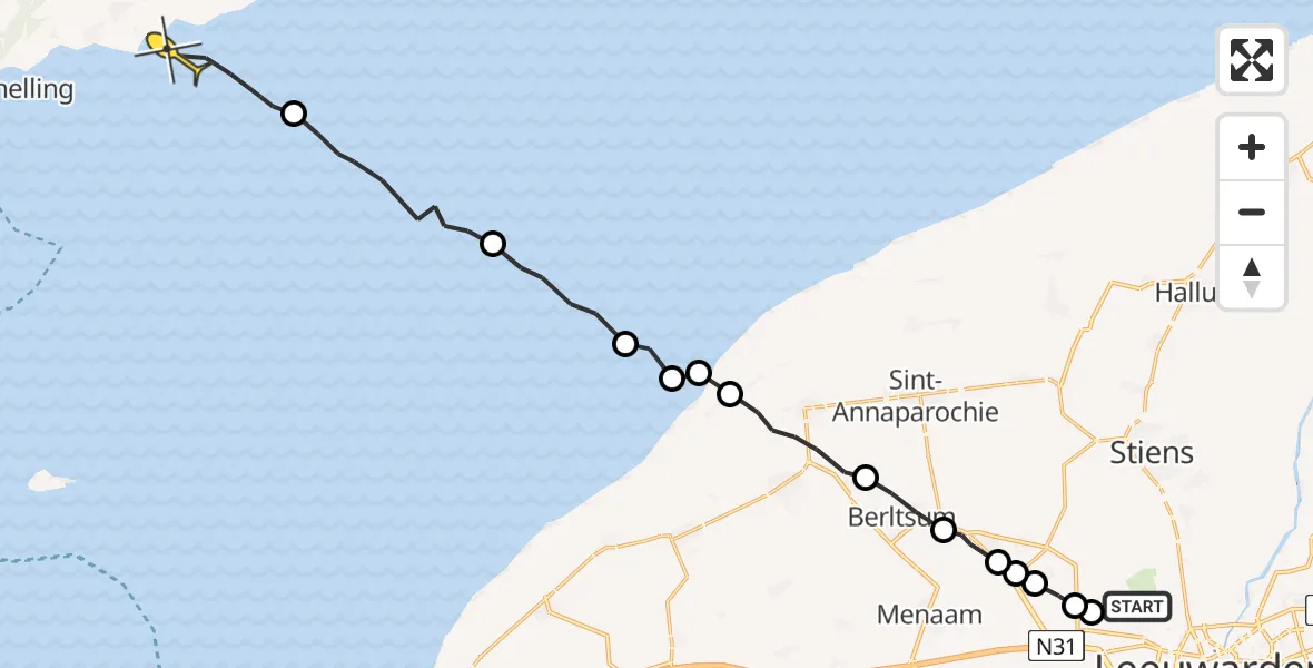 Routekaart van de vlucht: Ambulancehelikopter naar Formerum, Sasker van Heringawei