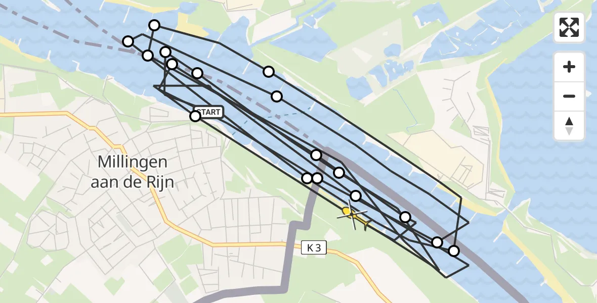 Routekaart van de vlucht: Politieheli naar Bimmen, Loswal