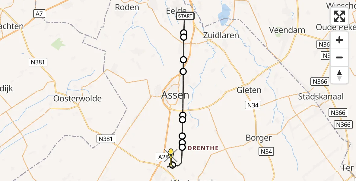 Routekaart van de vlucht: Lifeliner 4 naar Hooghalen, Vissersweg