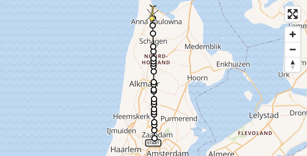 Routekaart van de vlucht: Lifeliner 1 naar Breezand, Grote Tocht