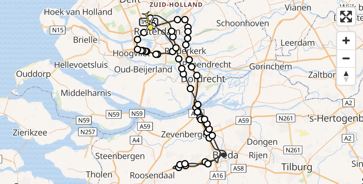 Routekaart van de vlucht: Politieheli naar Rotterdam The Hague Airport, Terletpad