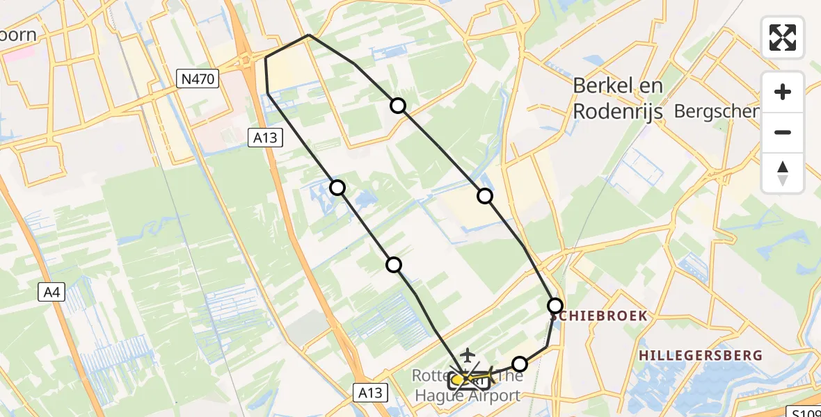 Routekaart van de vlucht: Lifeliner 2 naar Rotterdam The Hague Airport, Brandenburgbaan