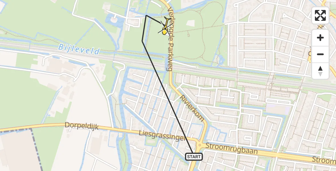 Routekaart van de vlucht: Lifeliner 1 naar Vleuten, Verlengde Parkweg