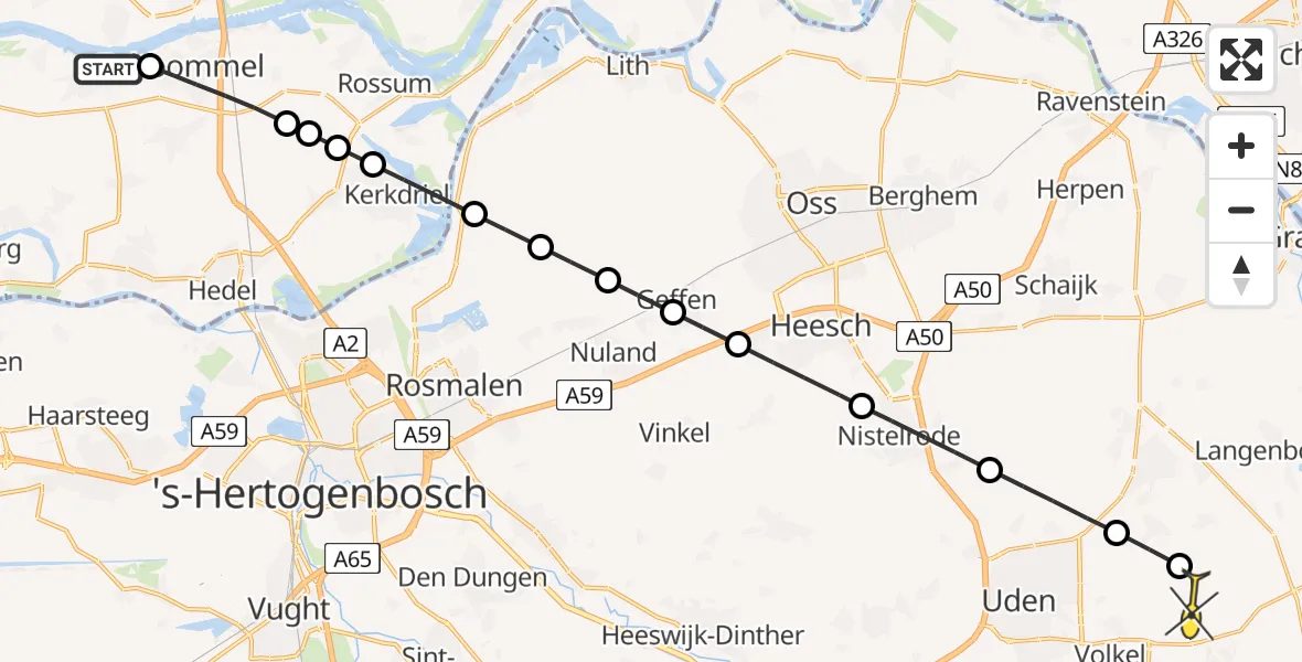 Routekaart van de vlucht: Lifeliner 3 naar Vliegbasis Volkel, Huibersakker