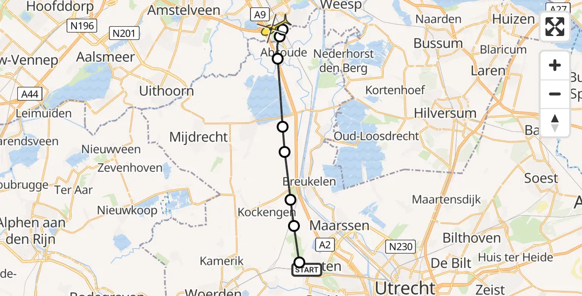 Routekaart van de vlucht: Lifeliner 1 naar Academisch Medisch Centrum (AMC), Verlengde Parkweg