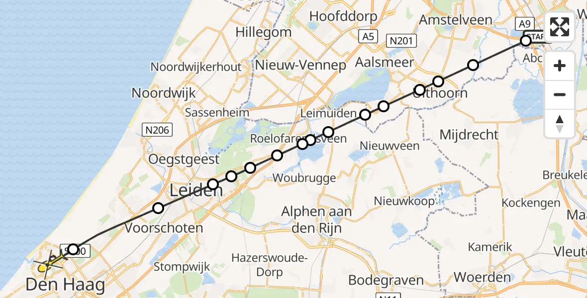 Routekaart van de vlucht: Lifeliner 1 naar Den Haag, Ten Vijverpad