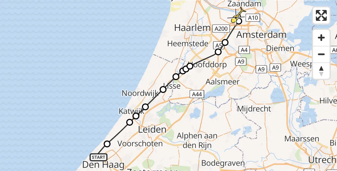 Routekaart van de vlucht: Lifeliner 1 naar Amsterdam Heliport, Haringkade