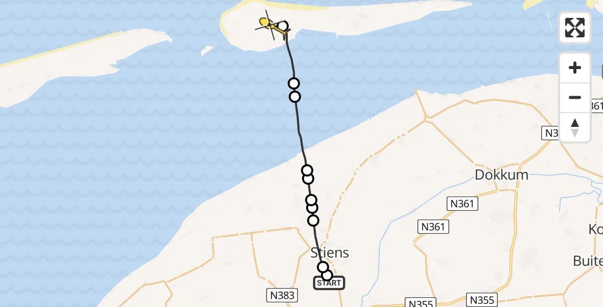 Routekaart van de vlucht: Ambulanceheli naar Ameland Airport Ballum, Skrédyk