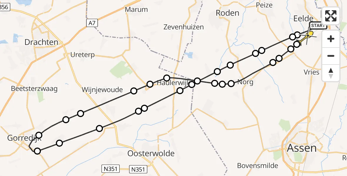 Routekaart van de vlucht: Lifeliner 4 naar Groningen Airport Eelde, Lugtenbergerweg