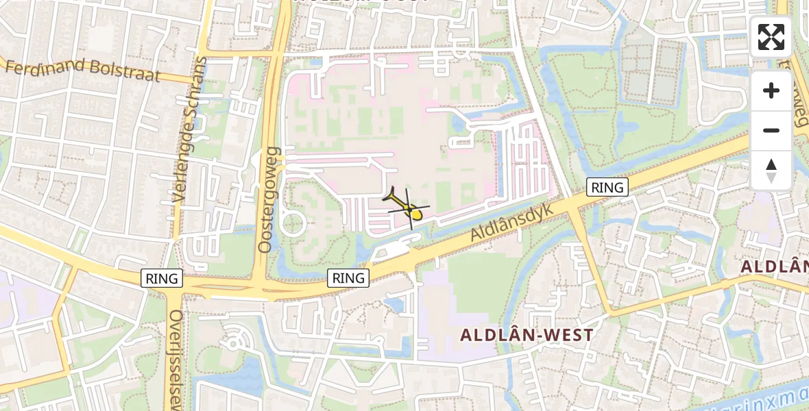 Vluchtroute Ambulancehelikopter van Leeuwarden naar Leeuwarden