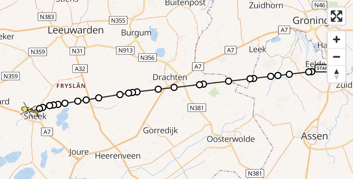 Routekaart van de vlucht: Lifeliner 4 naar Sneek, Lugtenbergerweg