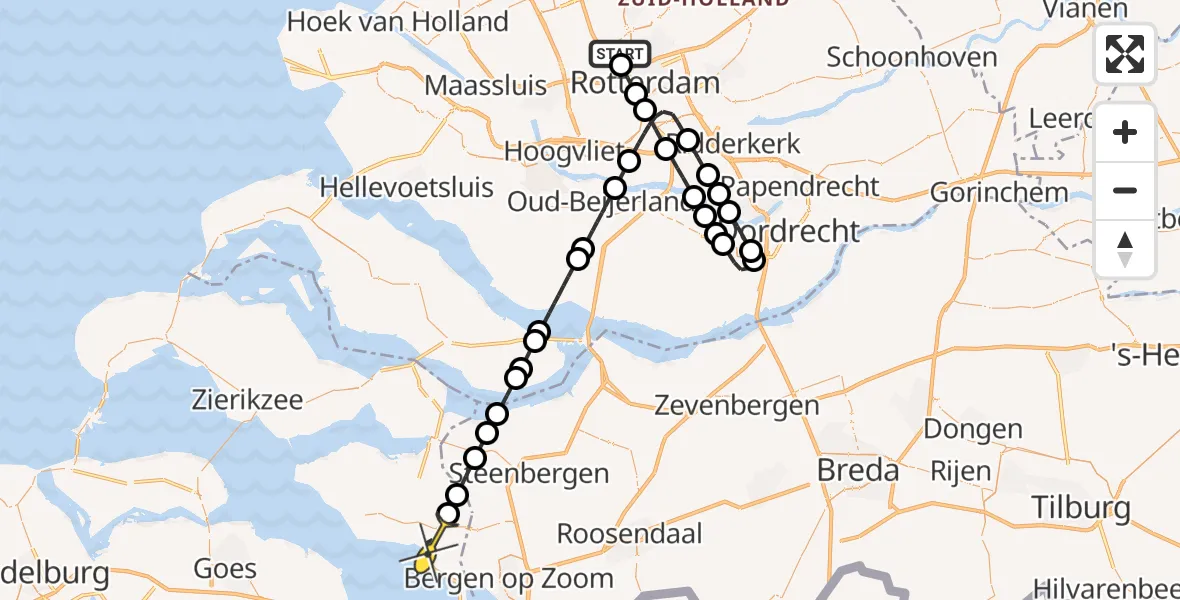 Routekaart van de vlucht: Lifeliner 2 naar Tholen, Ypenburgstraat