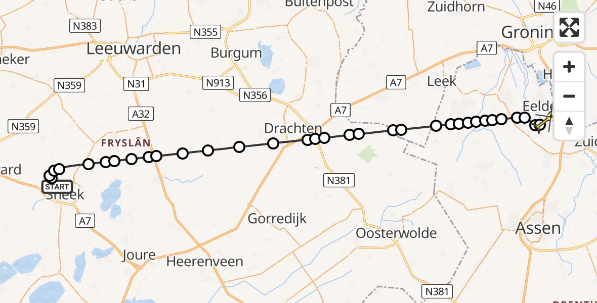 Routekaart van de vlucht: Lifeliner 4 naar Groningen Airport Eelde, Thaborwei