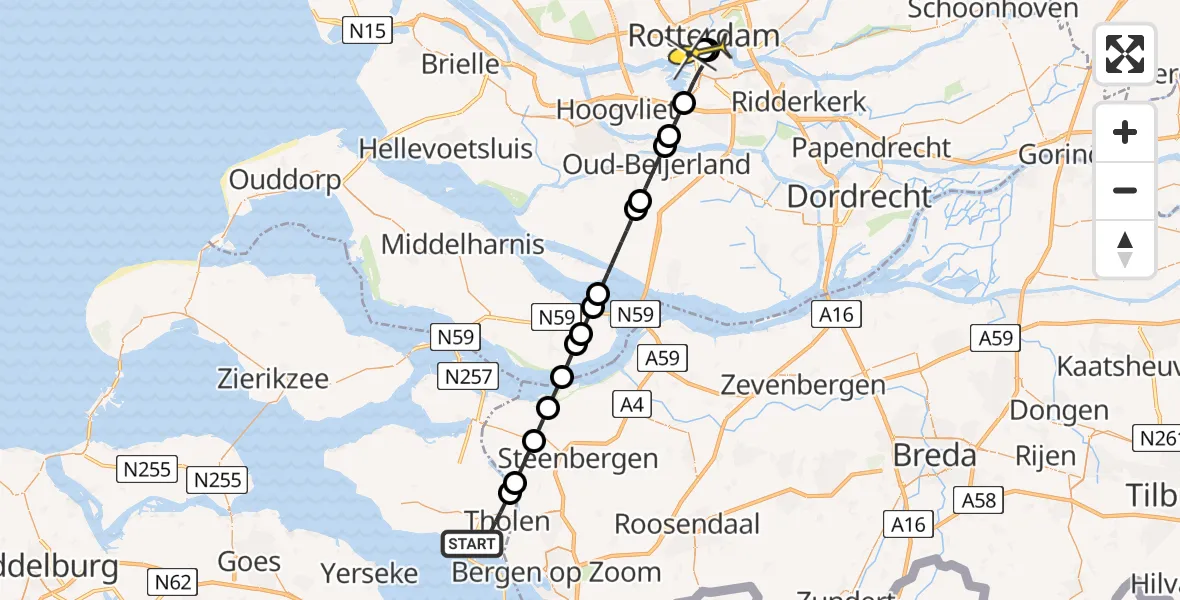 Routekaart van de vlucht: Lifeliner 2 naar Erasmus MC, Reimerswaalseweg