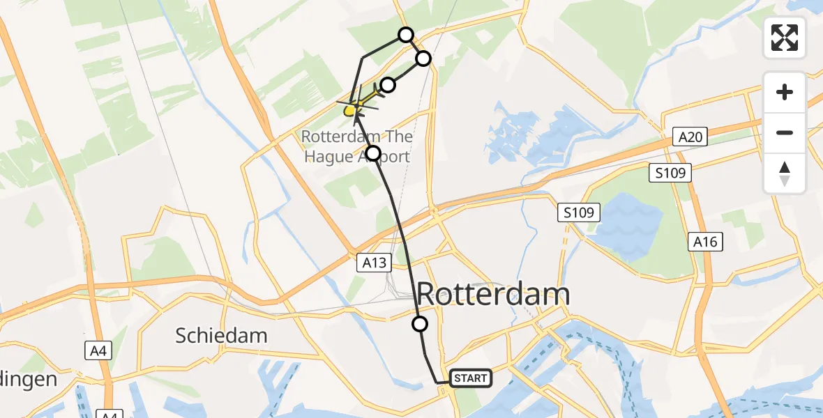 Routekaart van de vlucht: Lifeliner 2 naar Rotterdam The Hague Airport, Mathenesserlaan