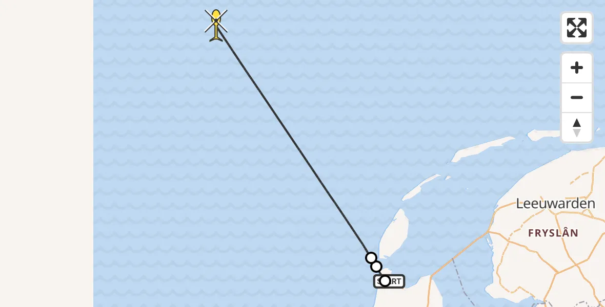 Routekaart van de vlucht: Kustwachthelikopter naar Middenvliet