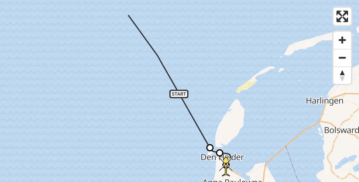 Routekaart van de vlucht: Kustwachthelikopter naar Vliegveld De Kooy, Luchthavenweg