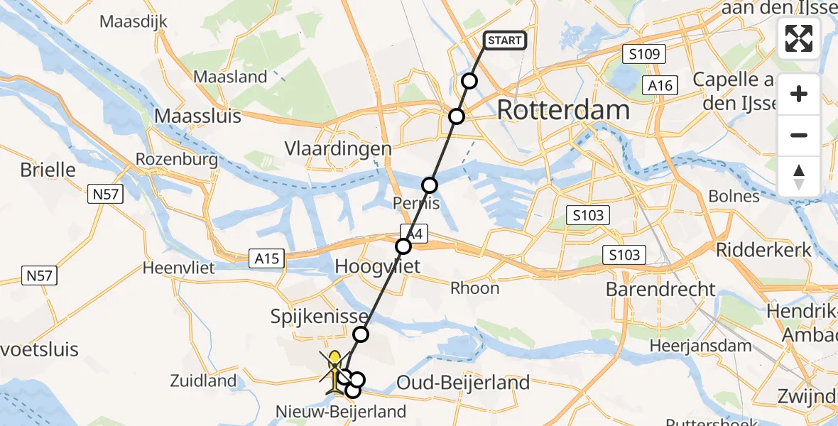 Routekaart van de vlucht: Lifeliner 2 naar Hekelingen, Noorderlaan