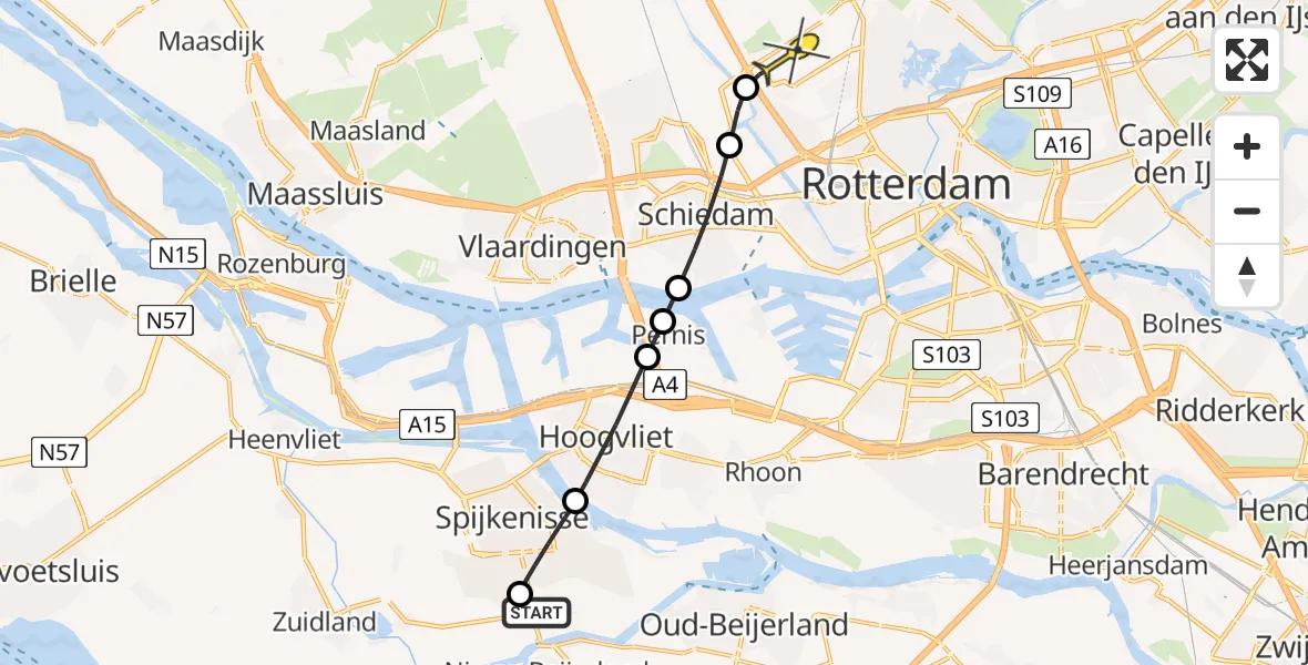 Routekaart van de vlucht: Lifeliner 2 naar Rotterdam The Hague Airport, Kikkerveen