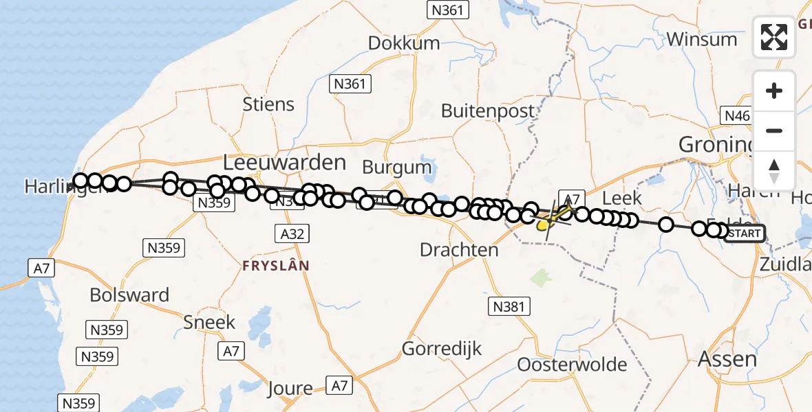 Routekaart van de vlucht: Lifeliner 4 naar Marum, Molenweg