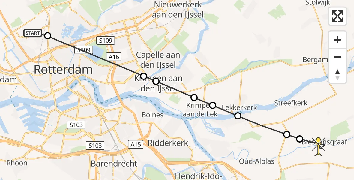 Routekaart van de vlucht: Lifeliner 2 naar Bleskensgraaf ca, Van Limburg Stirumplein