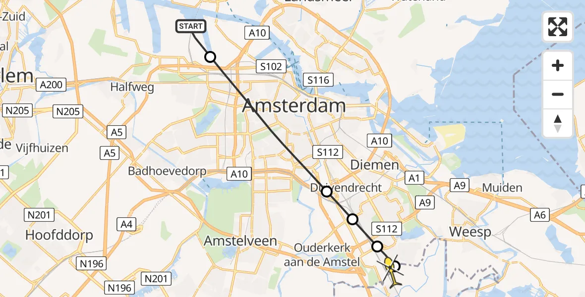 Routekaart van de vlucht: Lifeliner 1 naar Amsterdam, Corsicaweg