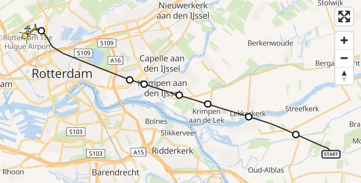 Routekaart van de vlucht: Lifeliner 2 naar Rotterdam The Hague Airport, Achter