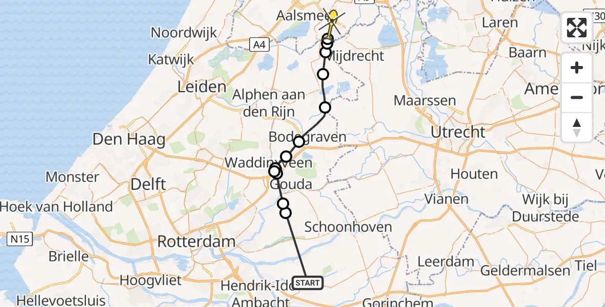 Routekaart van de vlucht: Politieheli naar Uithoorn, Geerweg