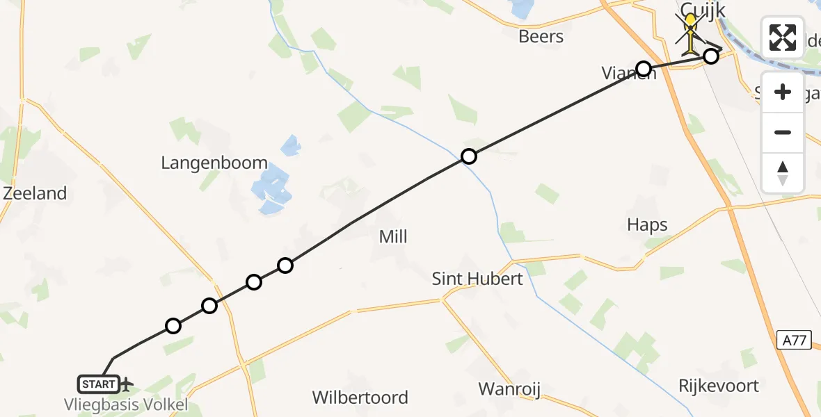 Routekaart van de vlucht: Lifeliner 3 naar Cuijk, Zeelandsedijk