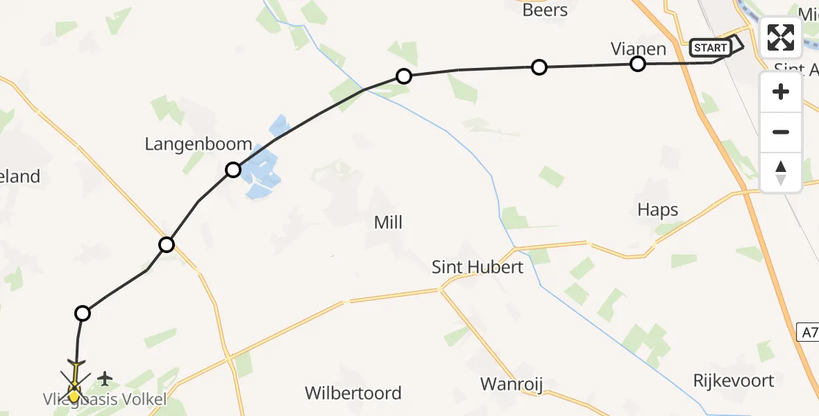 Routekaart van de vlucht: Lifeliner 3 naar Vliegbasis Volkel, Zevenhutten