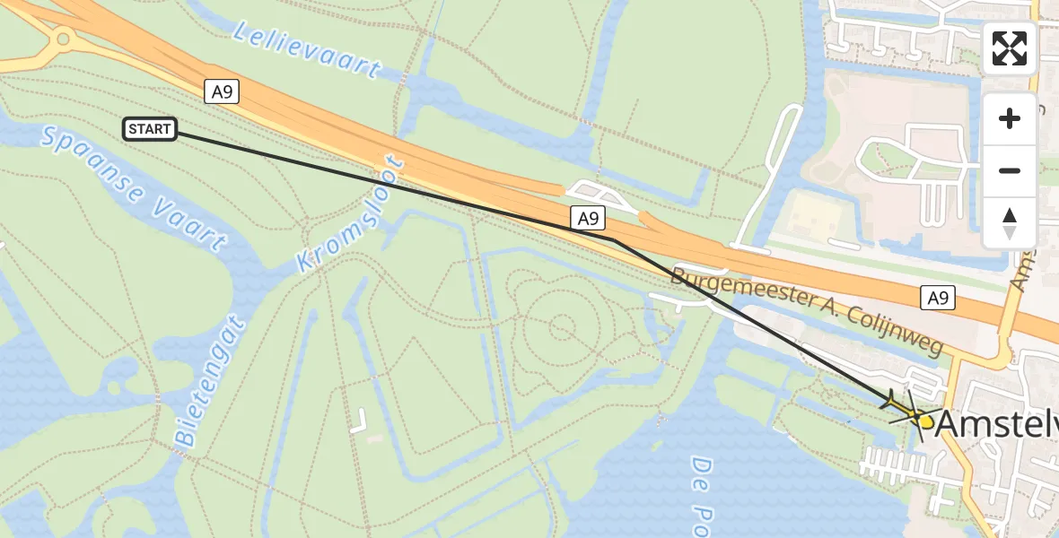 Routekaart van de vlucht: Politieheli naar Amstelveen, Doorweg