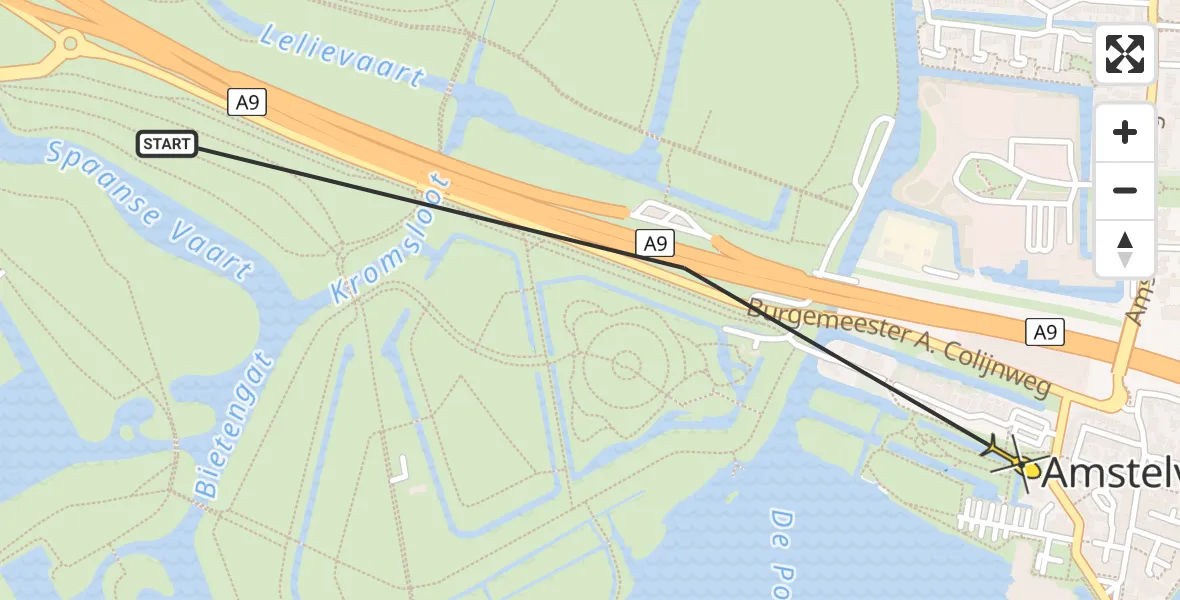 Routekaart van de vlucht: Politiehelikopter naar Amstelveen, Doorweg