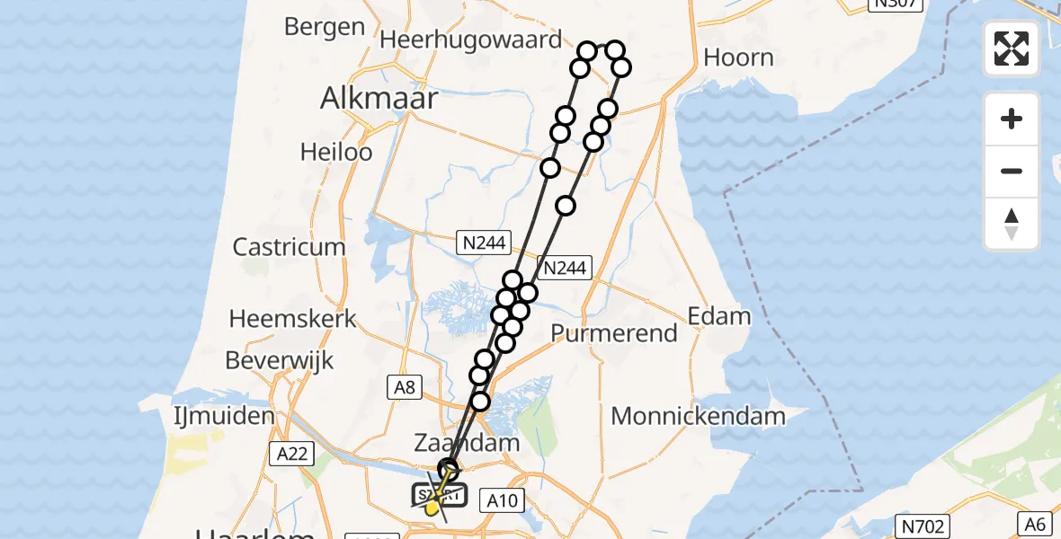 Routekaart van de vlucht: Lifeliner 1 naar Amsterdam Heliport, Grote Tocht