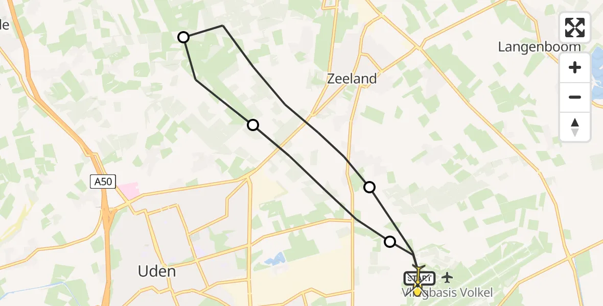 Routekaart van de vlucht: Lifeliner 3 naar Vliegbasis Volkel, De Bunders