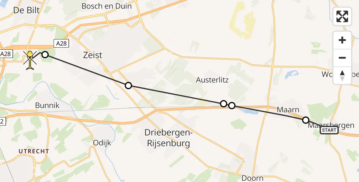 Routekaart van de vlucht: Lifeliner 1 naar Universitair Medisch Centrum Utrecht, Lindenlaan