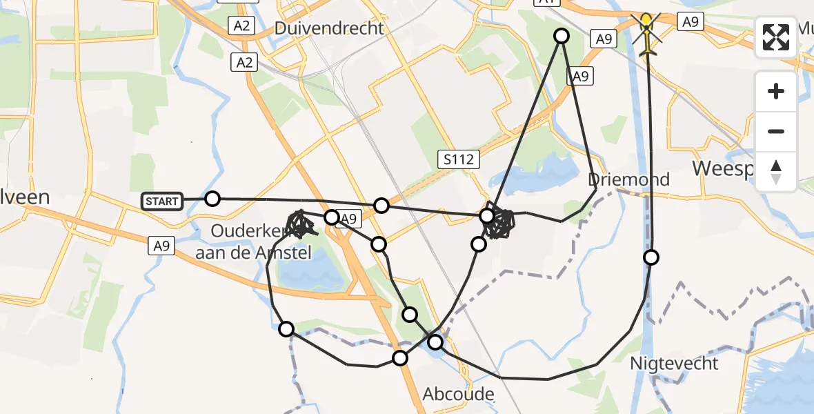 Routekaart van de vlucht: Politiehelikopter naar Weesp, Wethouder Koolhaasweg