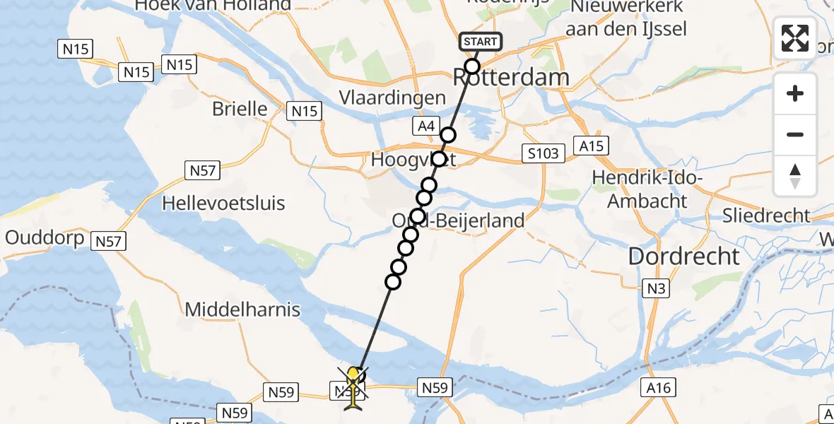 Routekaart van de vlucht: Lifeliner 2 naar Den Bommel, Van der Duijn van Maasdamweg