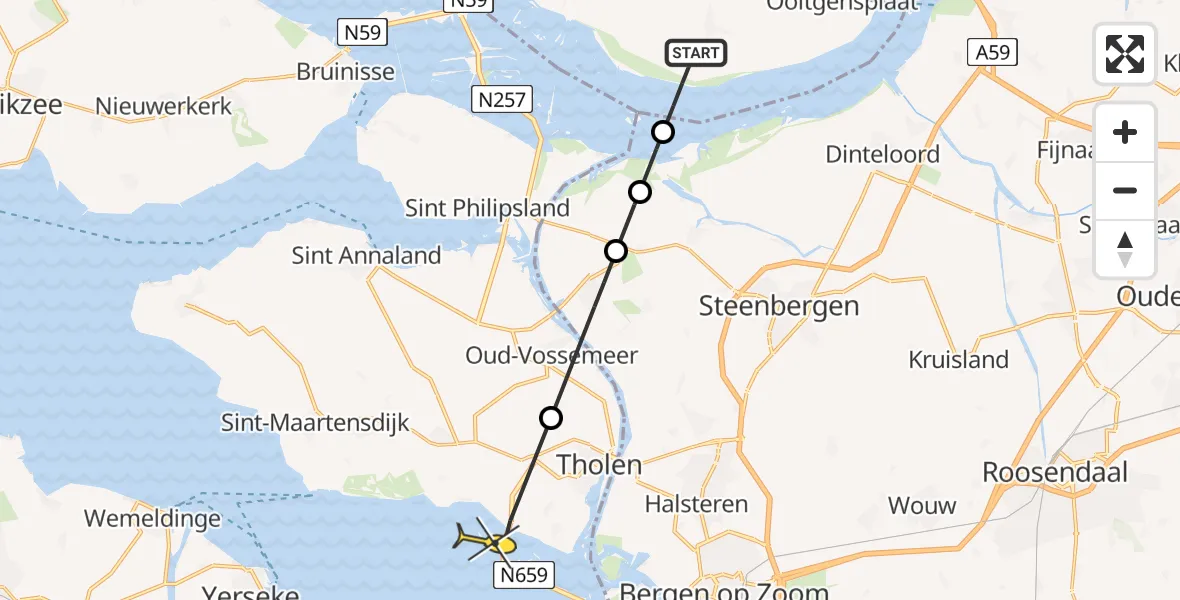 Routekaart van de vlucht: Lifeliner 2 naar Tholen, Veerweg