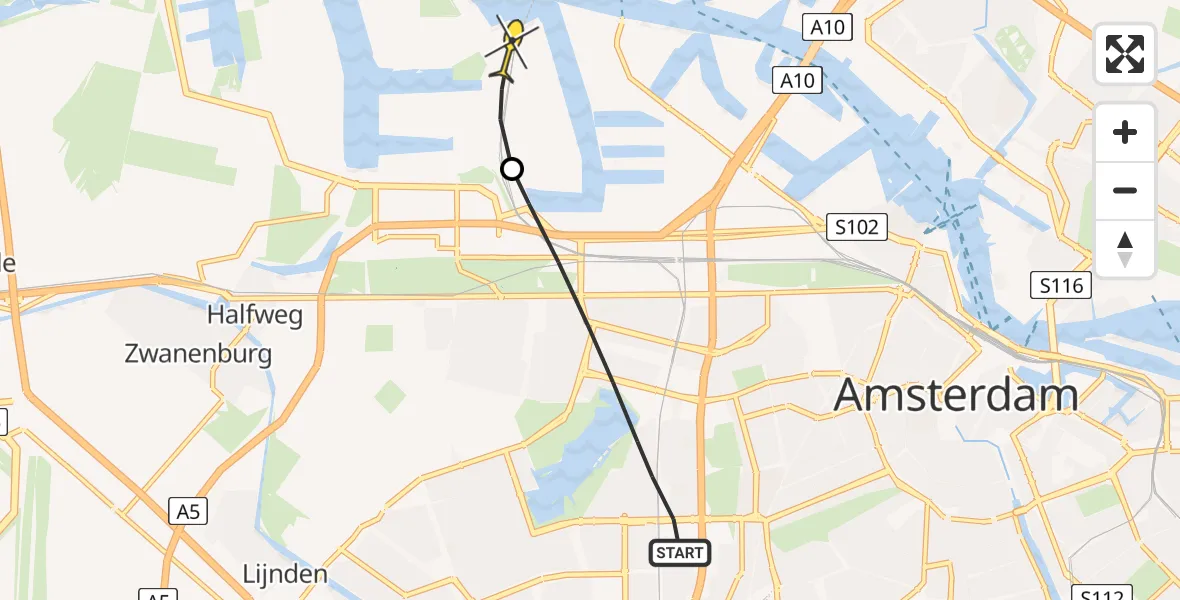 Routekaart van de vlucht: Lifeliner 1 naar Amsterdam Heliport, Pradolaan