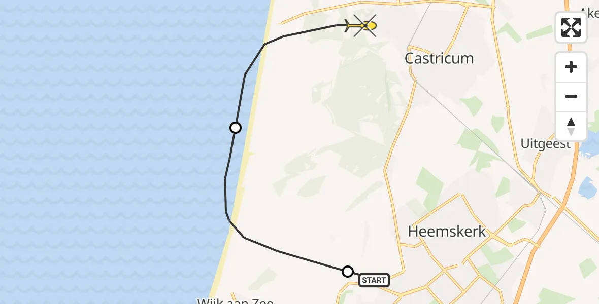 Routekaart van de vlucht: Politiehelikopter naar Castricum, Bram Hijmanspad