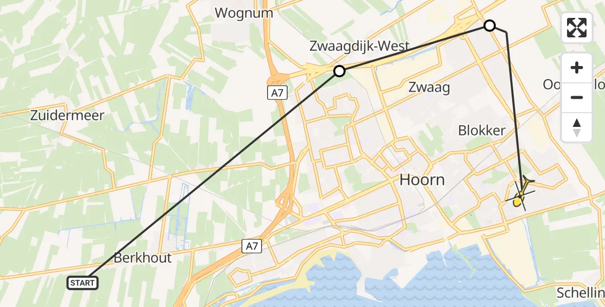Routekaart van de vlucht: Politiehelikopter naar Hoorn, Westfrisiaweg
