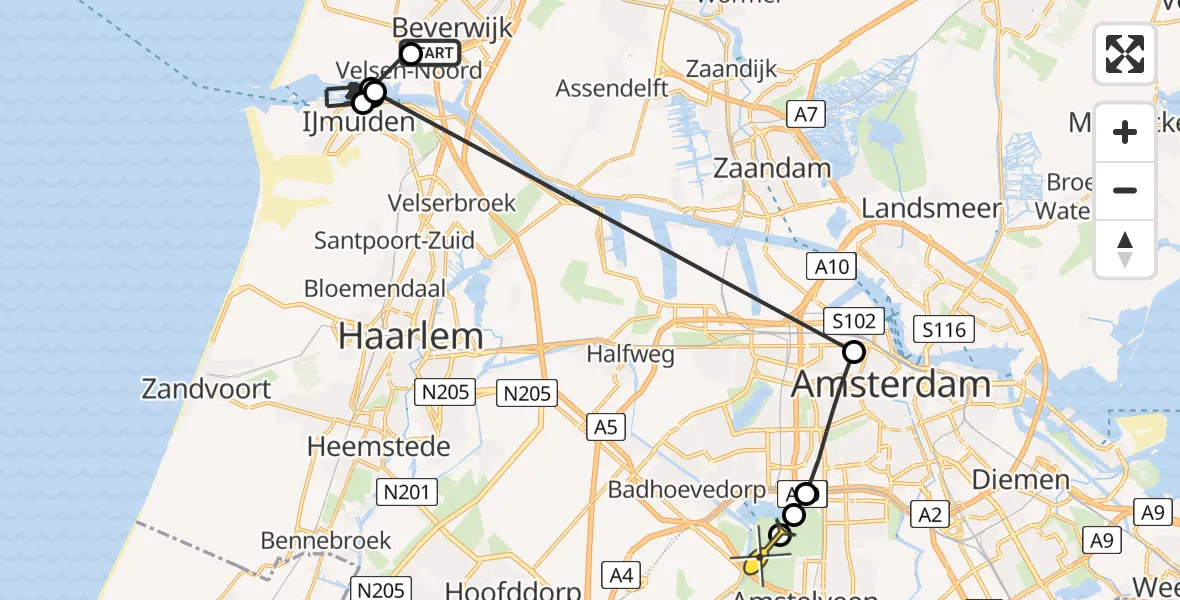 Routekaart van de vlucht: Politieheli naar Amstelveen, Noorderbinnentoeleidingskanaal