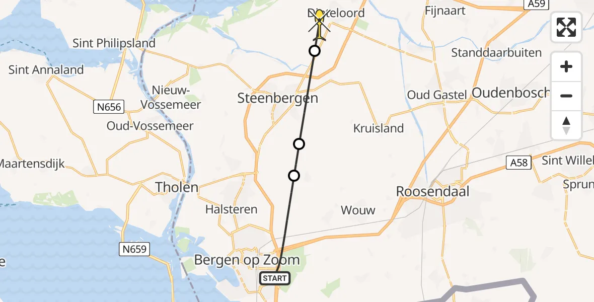 Routekaart van de vlucht: Lifeliner 2 naar Dinteloord, Randweg Oost