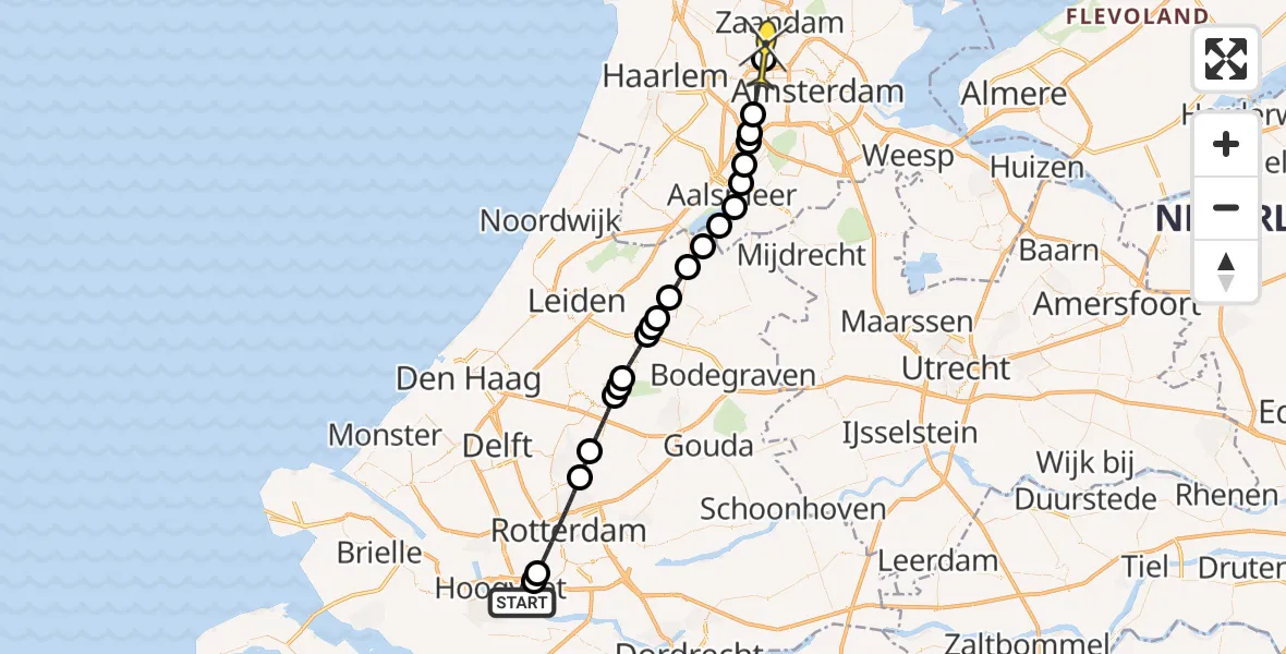 Routekaart van de vlucht: Lifeliner 1 naar Amsterdam Heliport, Columbusstraat