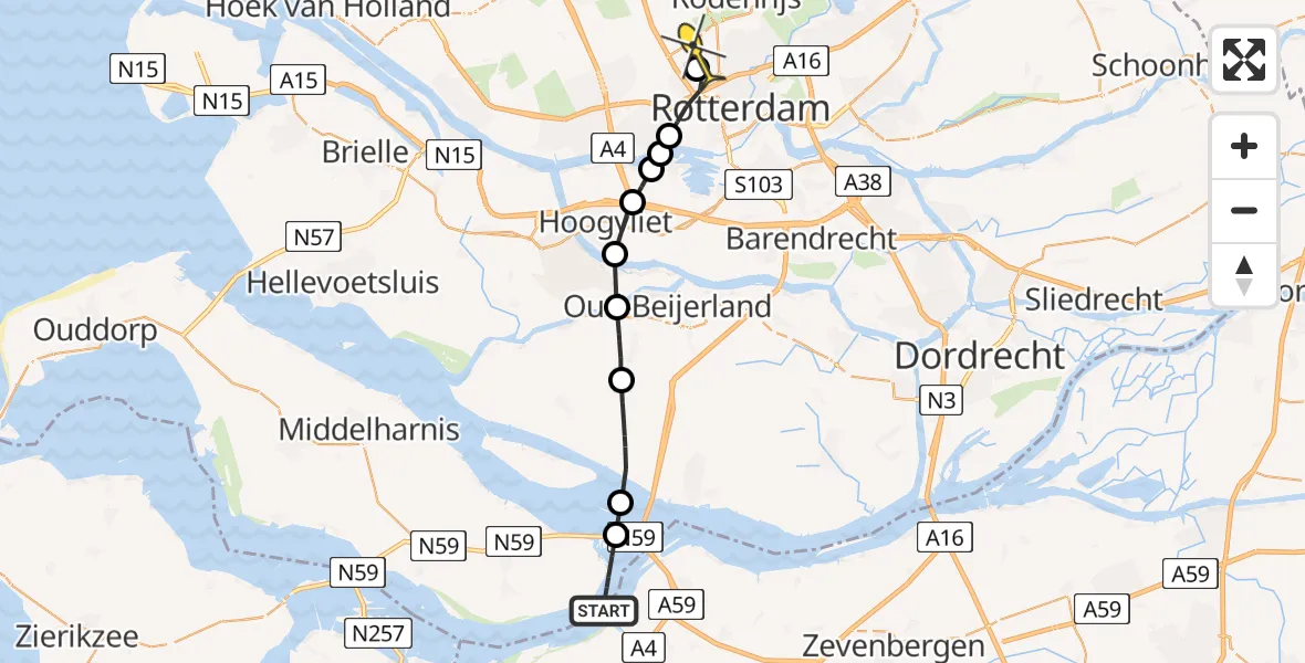 Routekaart van de vlucht: Lifeliner 2 naar Rotterdam The Hague Airport, Havendijk