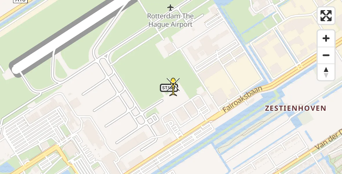 Routekaart van de vlucht: Politiehelikopter naar Rotterdam The Hague Airport, Fairoaksbaan